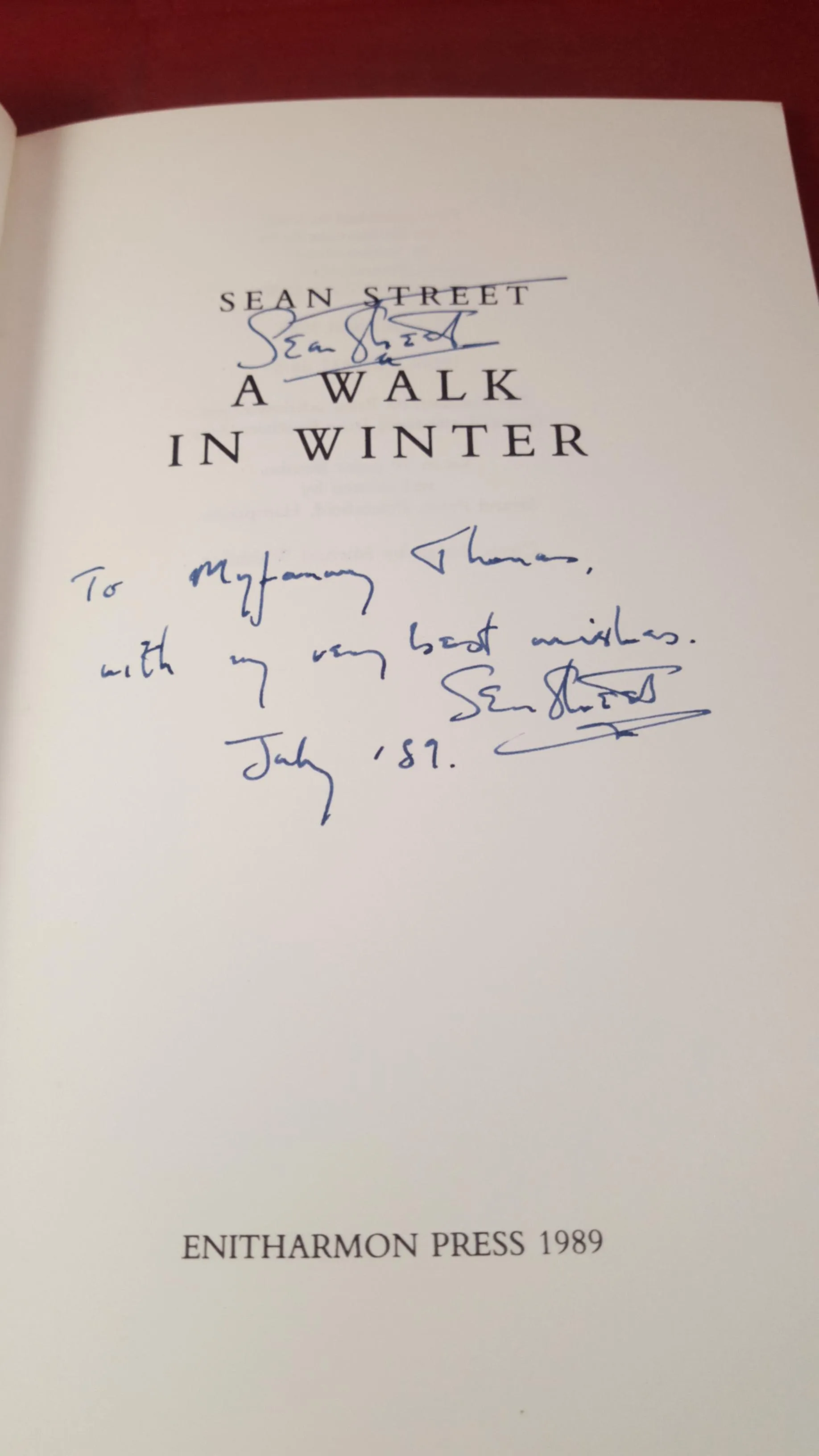Sean Street -A Walk in Winter, Enitharmon Press, 1989, Signed, Inscribed-Myfanwy Thomas