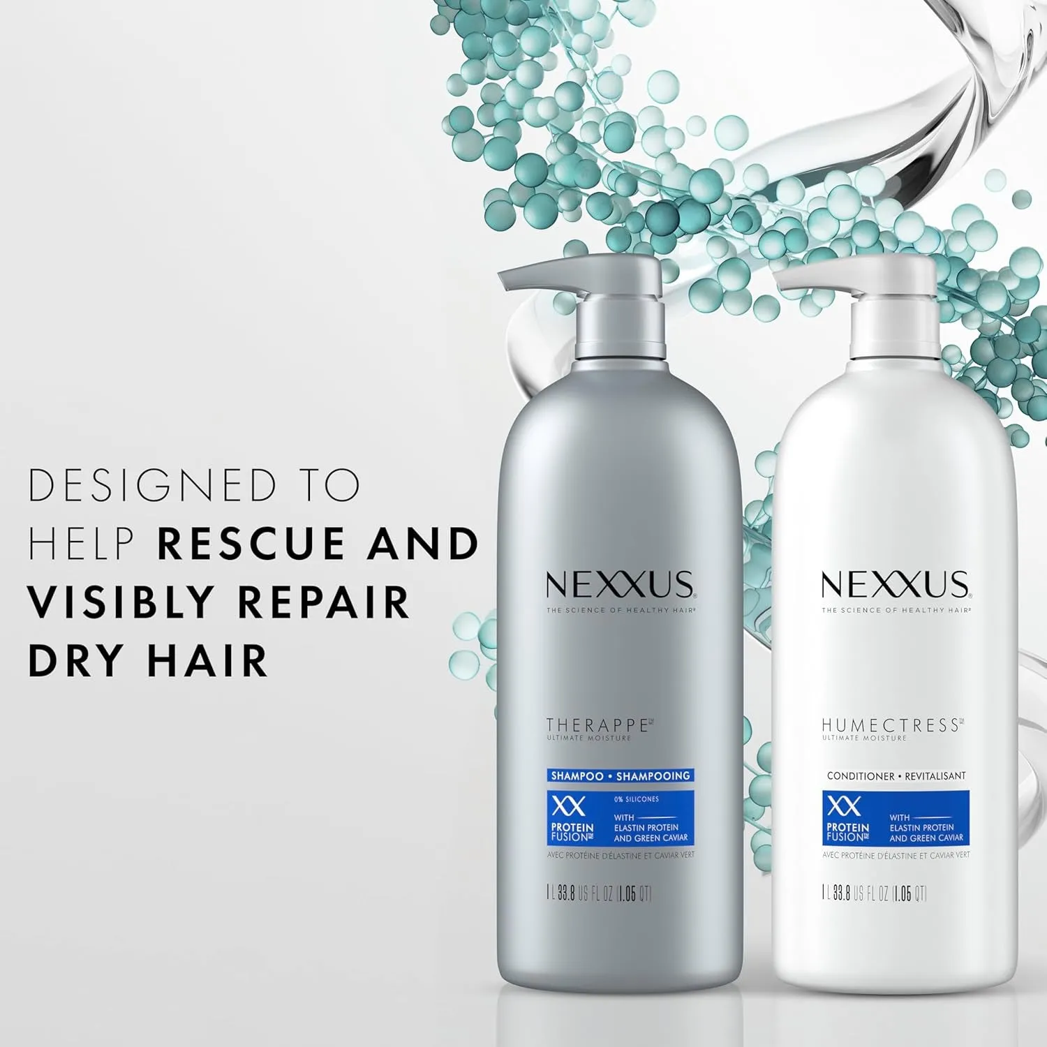 Shampoo and Conditioner Therappe Humectress 2 Count for Dry Hair Silicone-Free, Moisturizing Caviar Complex and Elastin Protein 33.8 Oz