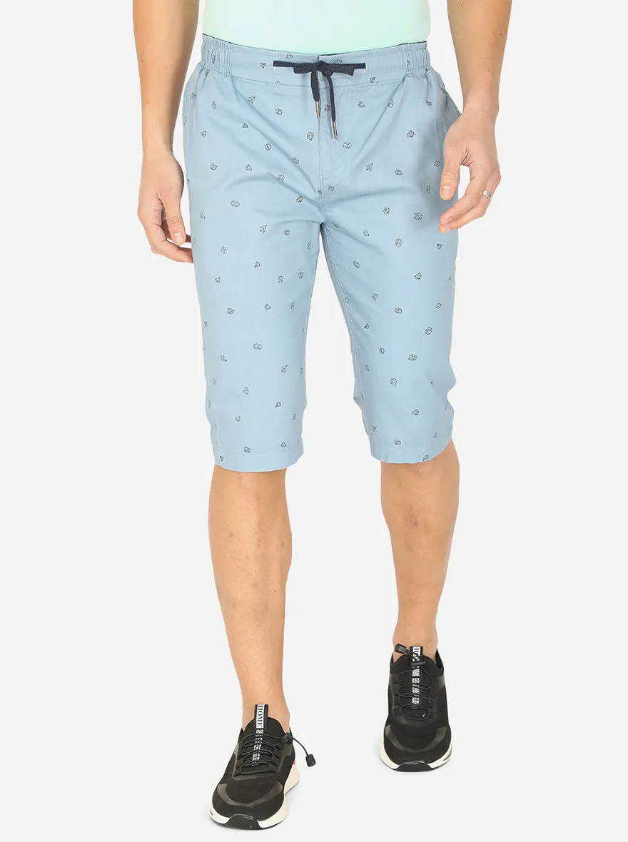 Sky Blue Printed Regular Fit Capri | JadeBlue