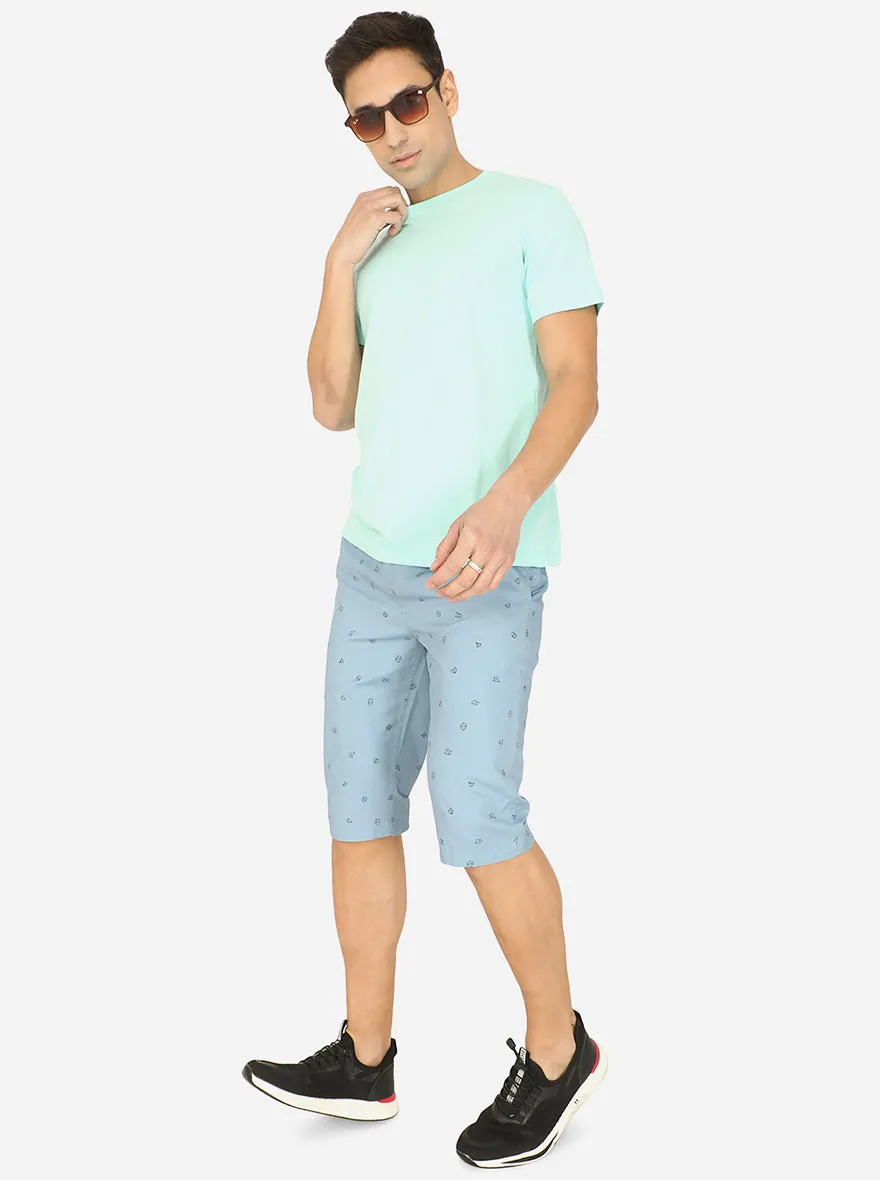 Sky Blue Printed Regular Fit Capri | JadeBlue