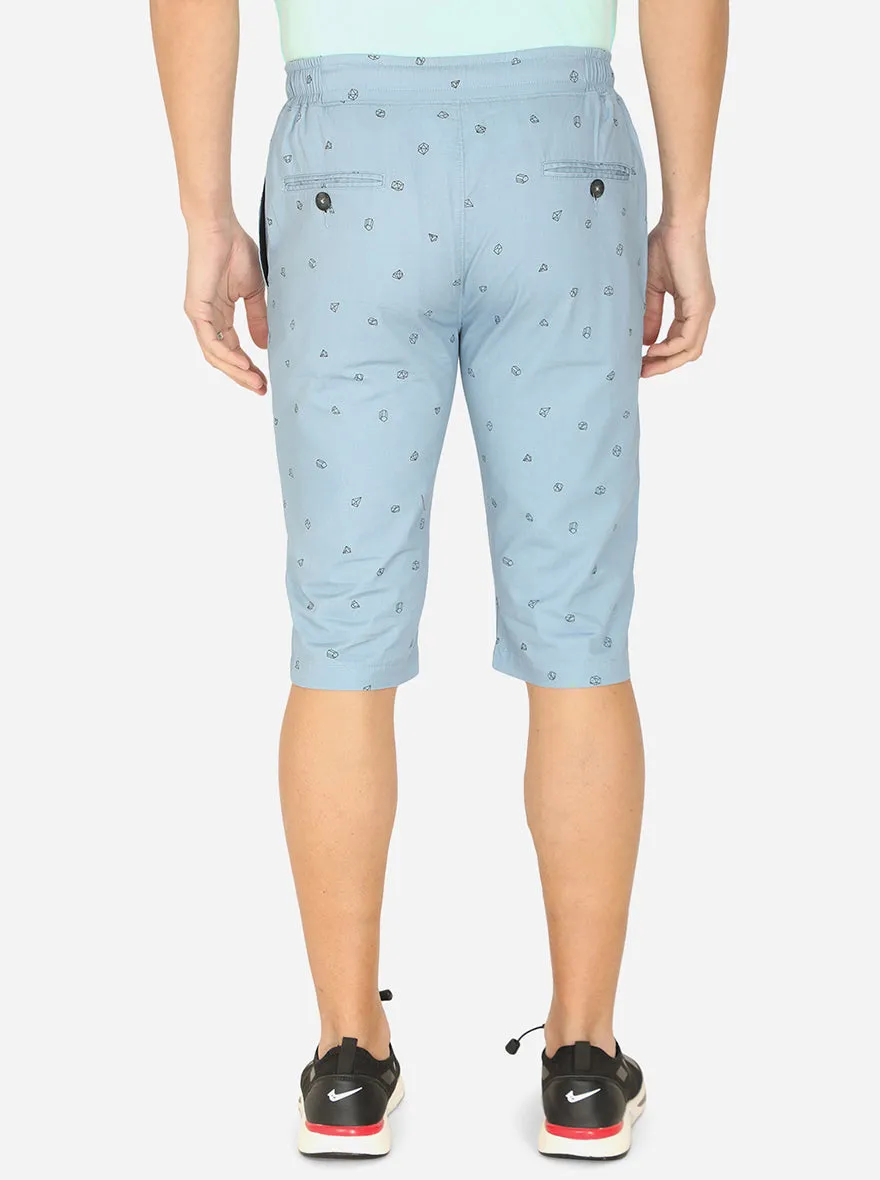 Sky Blue Printed Regular Fit Capri | JadeBlue