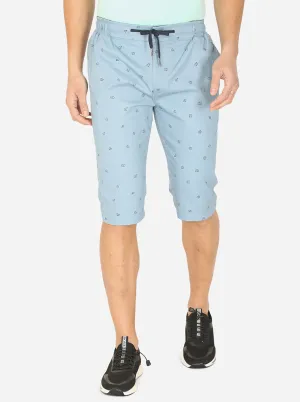 Sky Blue Printed Regular Fit Capri | JadeBlue