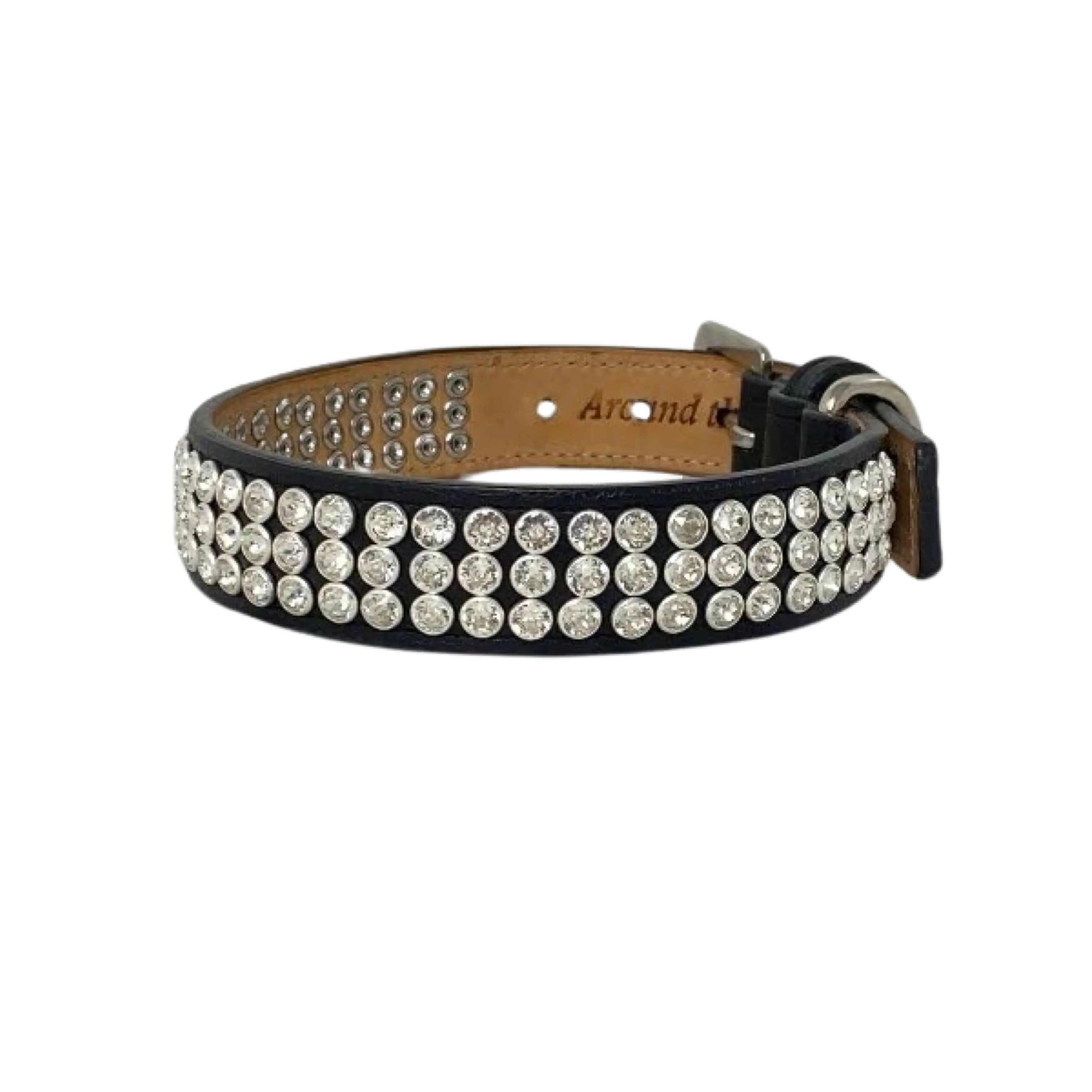Sonny Triple Row All Clear Crystal Leather Dog Collar