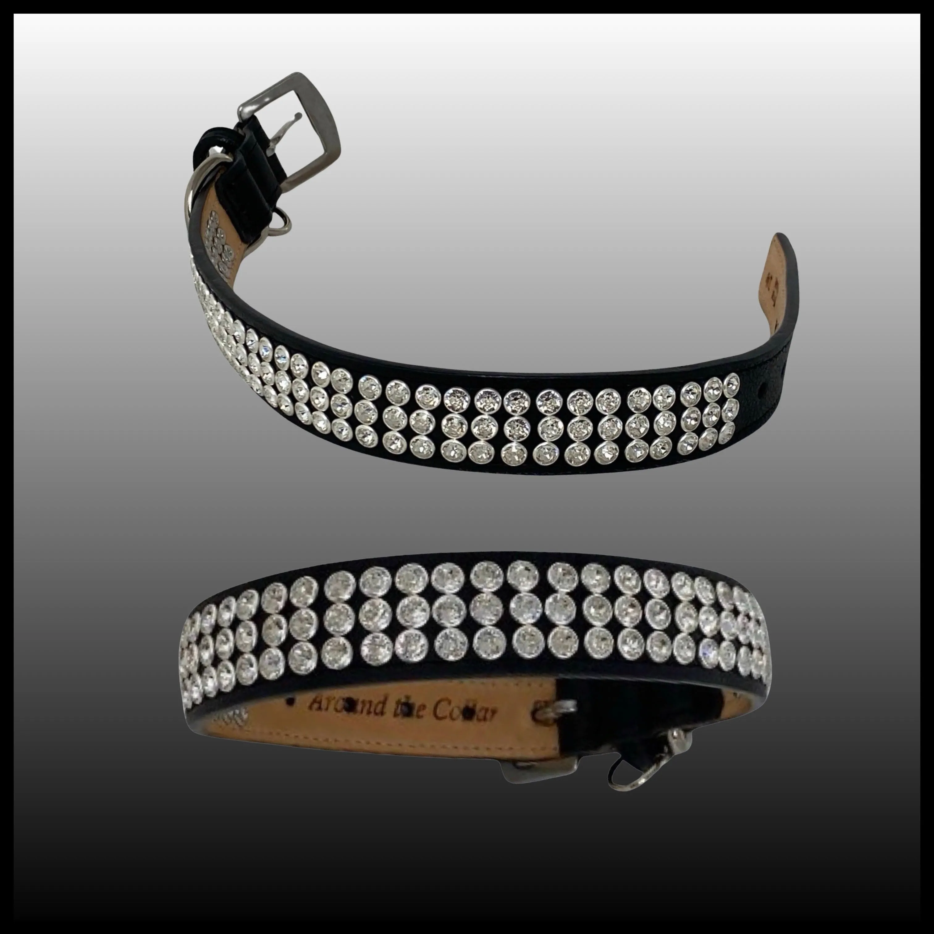 Sonny Triple Row All Clear Crystal Leather Dog Collar