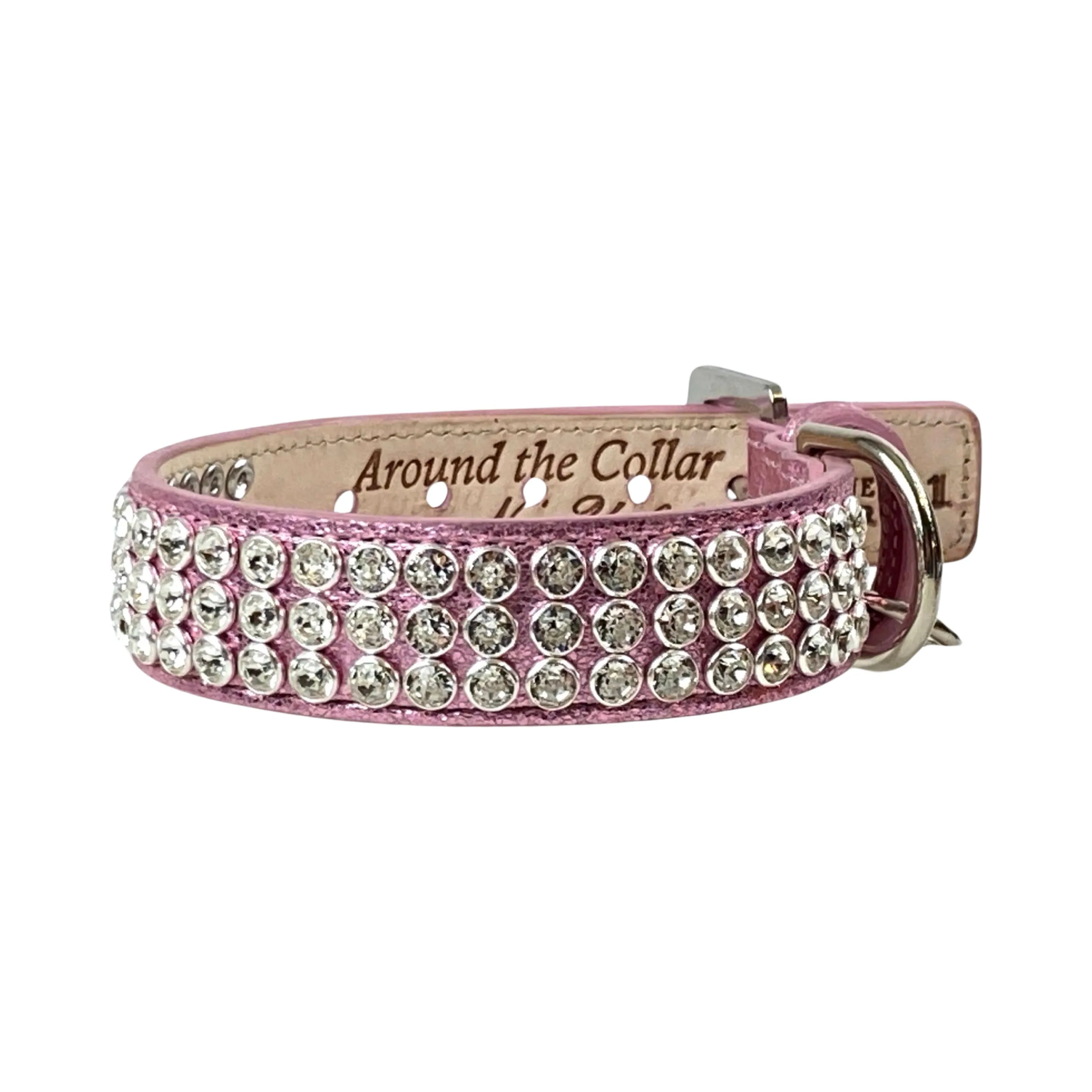 Sonny Triple Row All Clear Crystal Leather Dog Collar