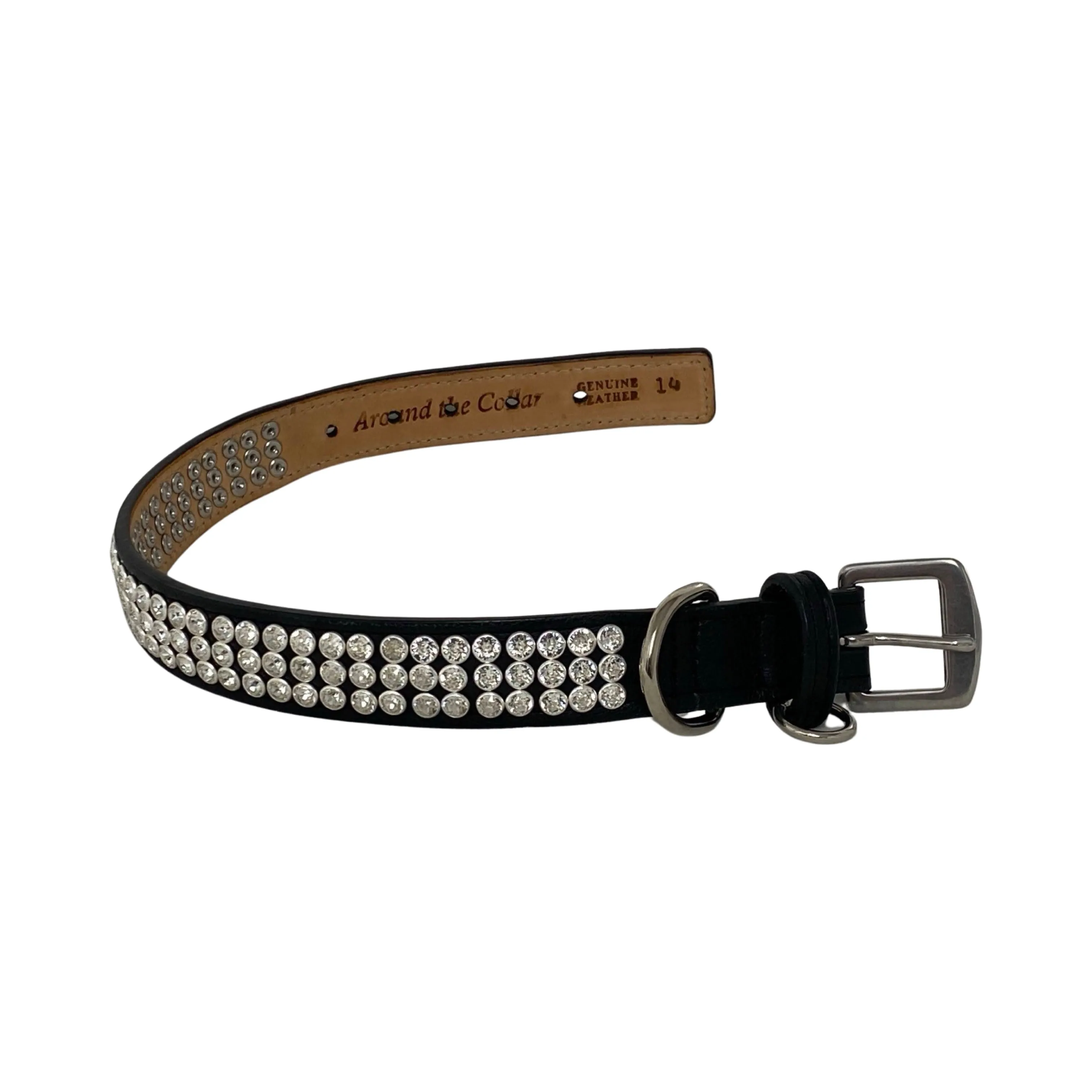 Sonny Triple Row All Clear Crystal Leather Dog Collar