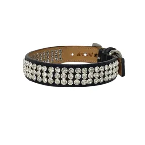 Sonny Triple Row All Clear Crystal Leather Dog Collar