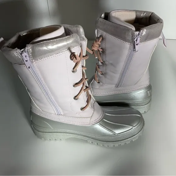 Sperry Kid’s Trailboard Boot Pink Shaft Laces Silver Upper Rubber Sole Zipper 3M