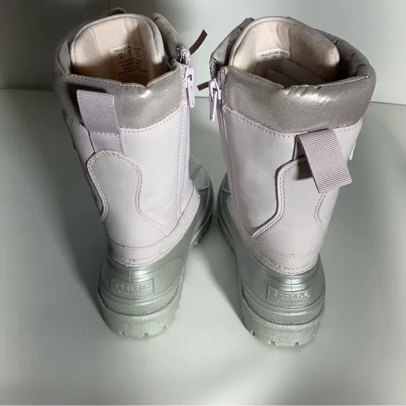 Sperry Kid’s Trailboard Boot Pink Shaft Laces Silver Upper Rubber Sole Zipper 3M