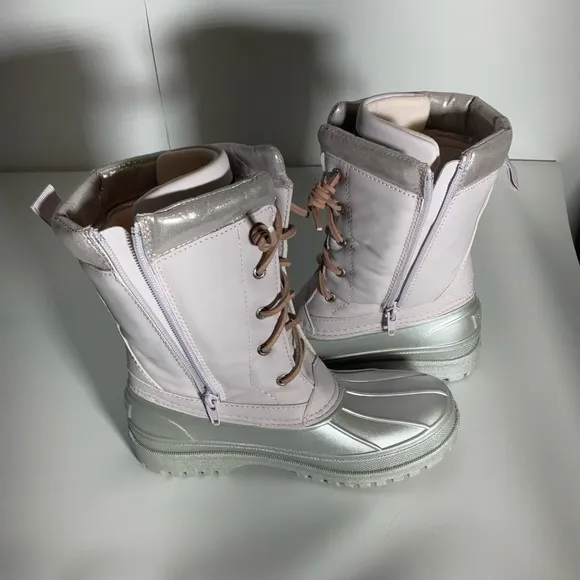 Sperry Kid’s Trailboard Boot Pink Shaft Laces Silver Upper Rubber Sole Zipper 3M