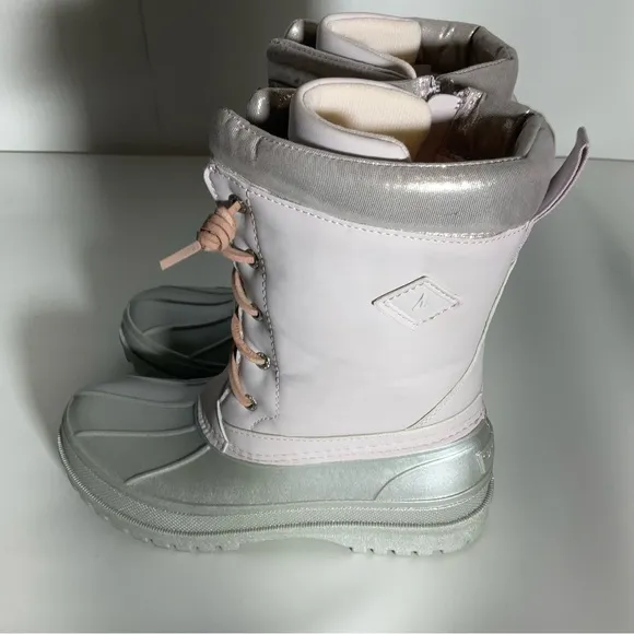 Sperry Kid’s Trailboard Boot Pink Shaft Laces Silver Upper Rubber Sole Zipper 3M