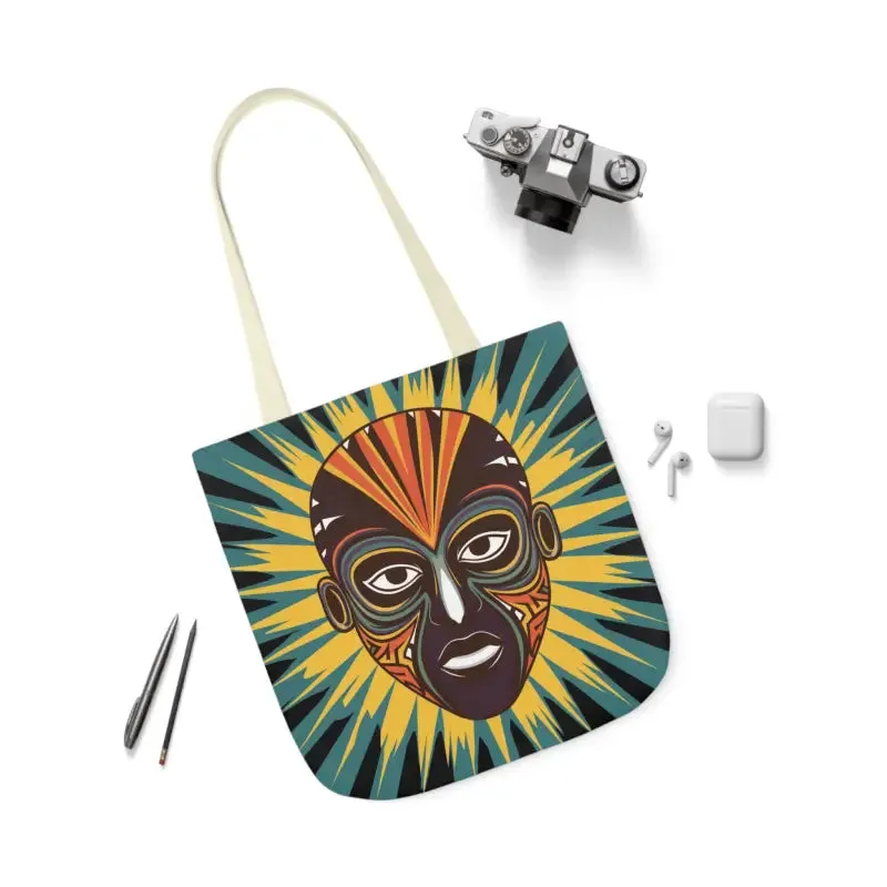 Standout Canvas Tote Bag with African Tribal Mask