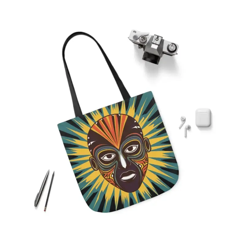 Standout Canvas Tote Bag with African Tribal Mask