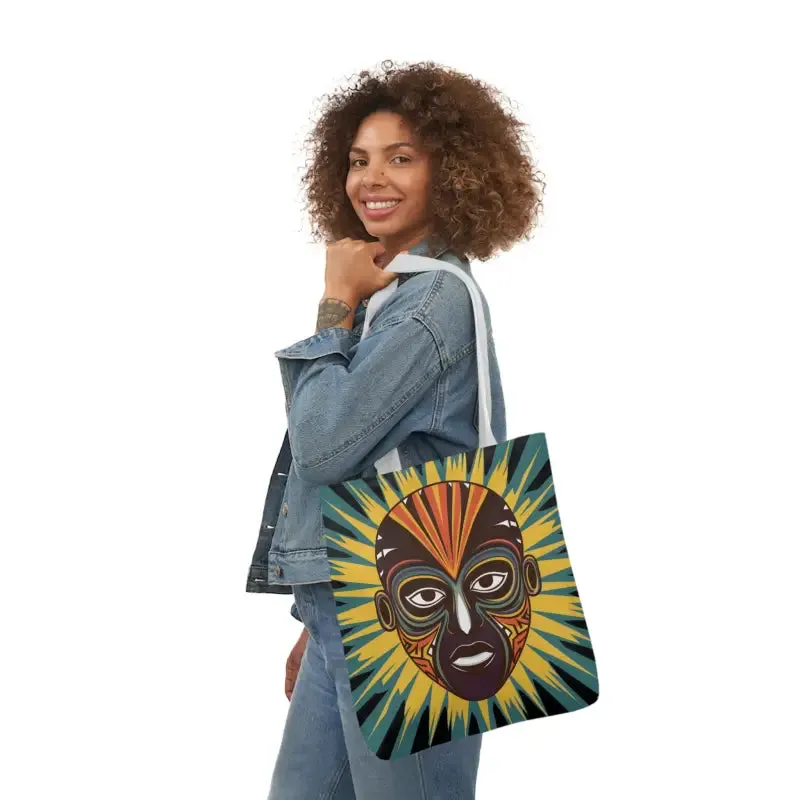 Standout Canvas Tote Bag with African Tribal Mask