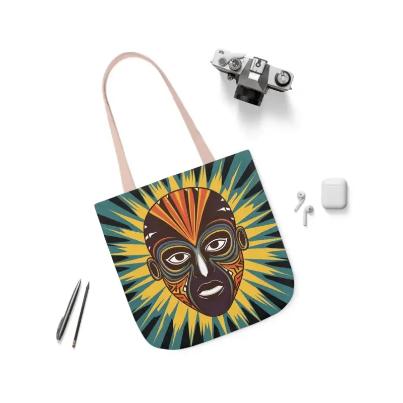Standout Canvas Tote Bag with African Tribal Mask