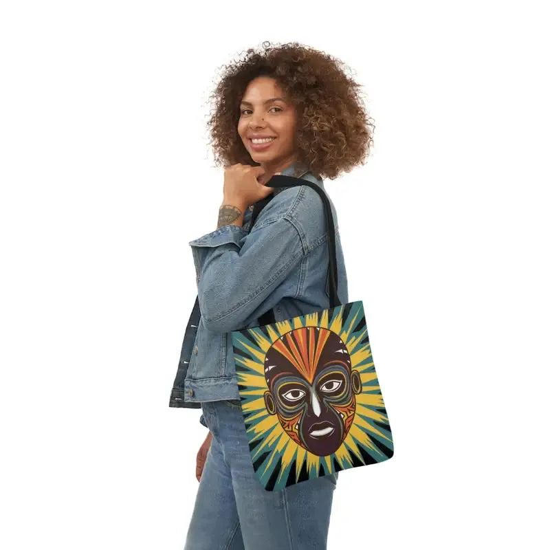 Standout Canvas Tote Bag with African Tribal Mask