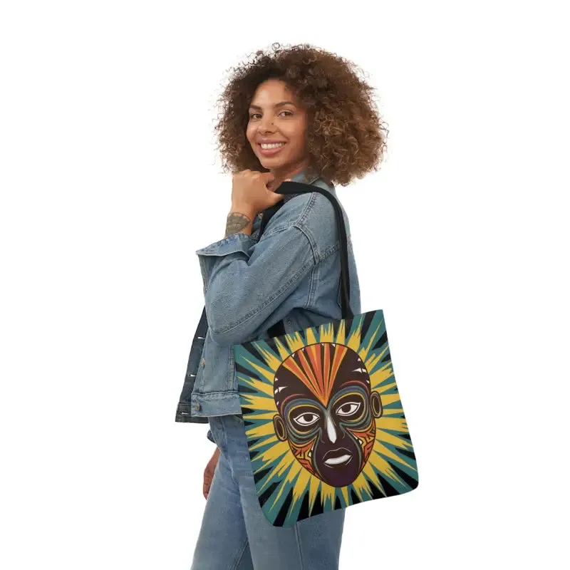 Standout Canvas Tote Bag with African Tribal Mask