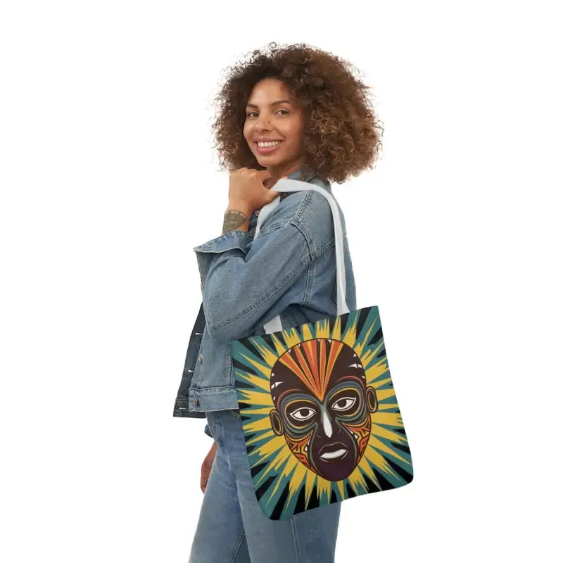 Standout Canvas Tote Bag with African Tribal Mask