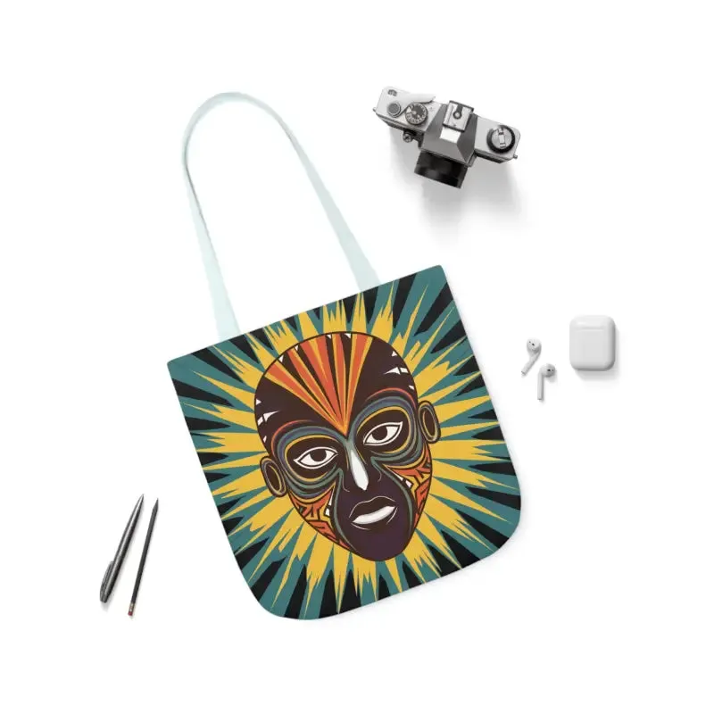 Standout Canvas Tote Bag with African Tribal Mask