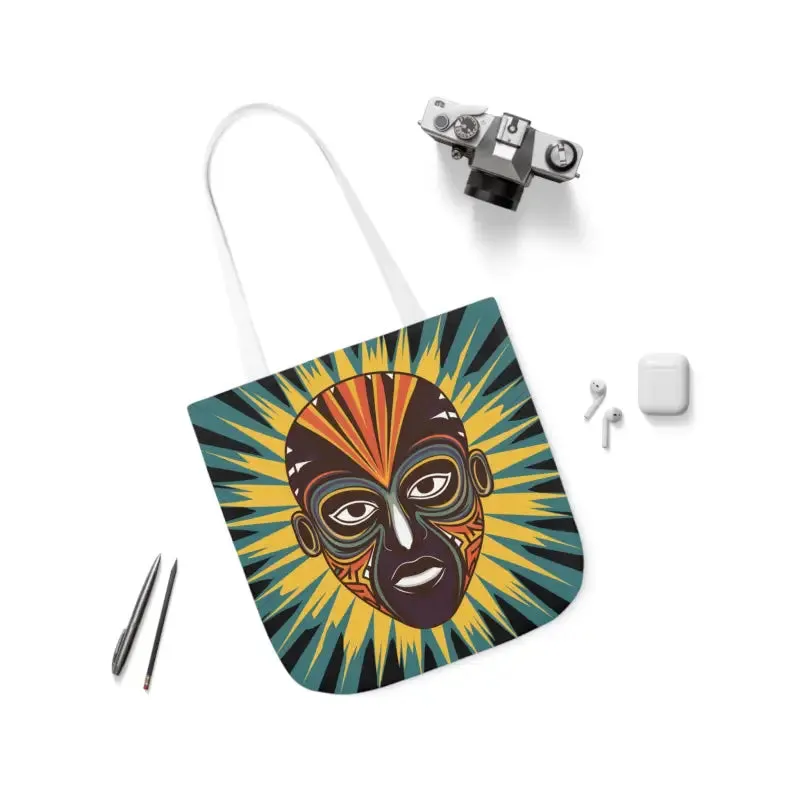 Standout Canvas Tote Bag with African Tribal Mask