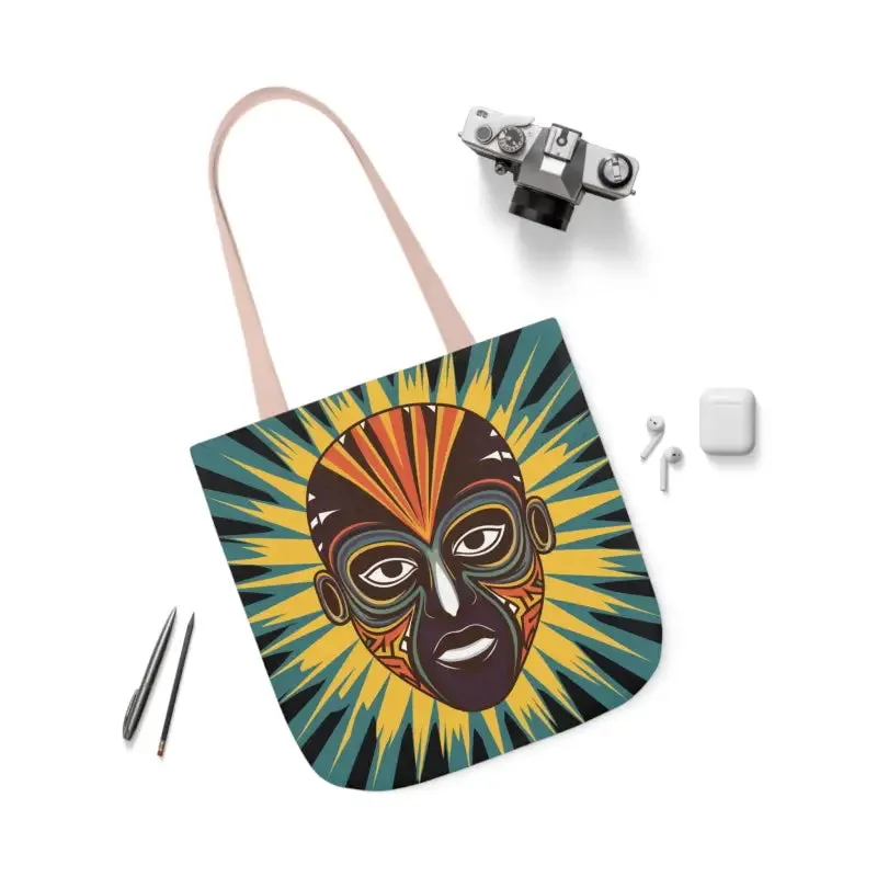 Standout Canvas Tote Bag with African Tribal Mask