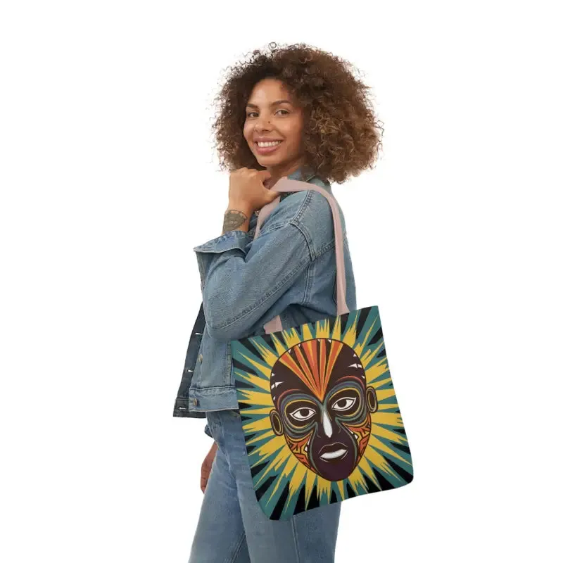 Standout Canvas Tote Bag with African Tribal Mask