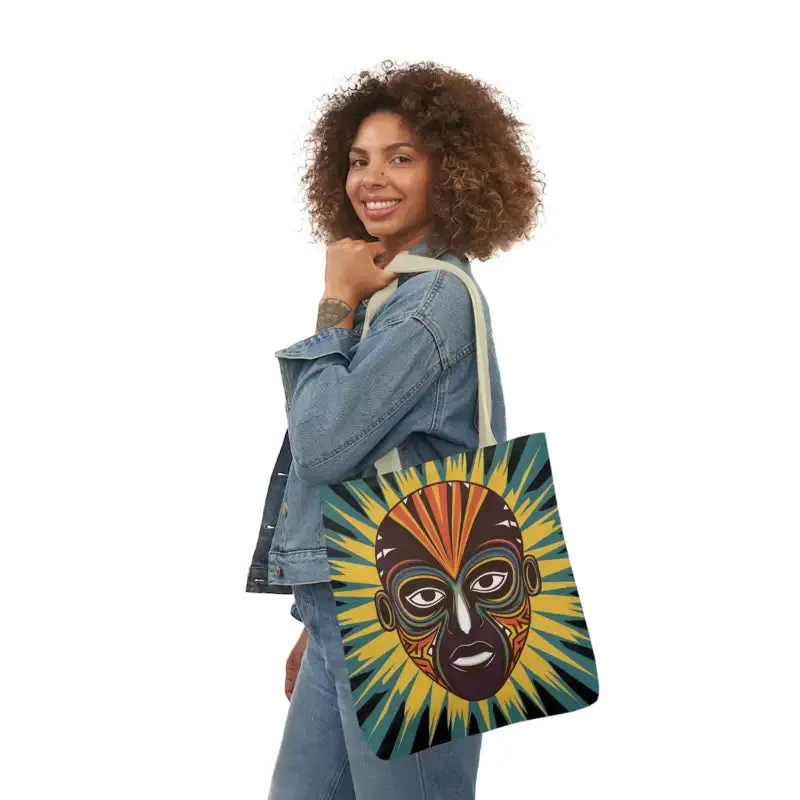 Standout Canvas Tote Bag with African Tribal Mask