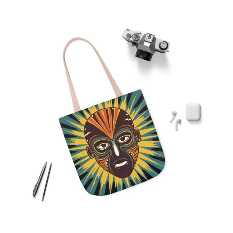 Standout Canvas Tote Bag with African Tribal Mask