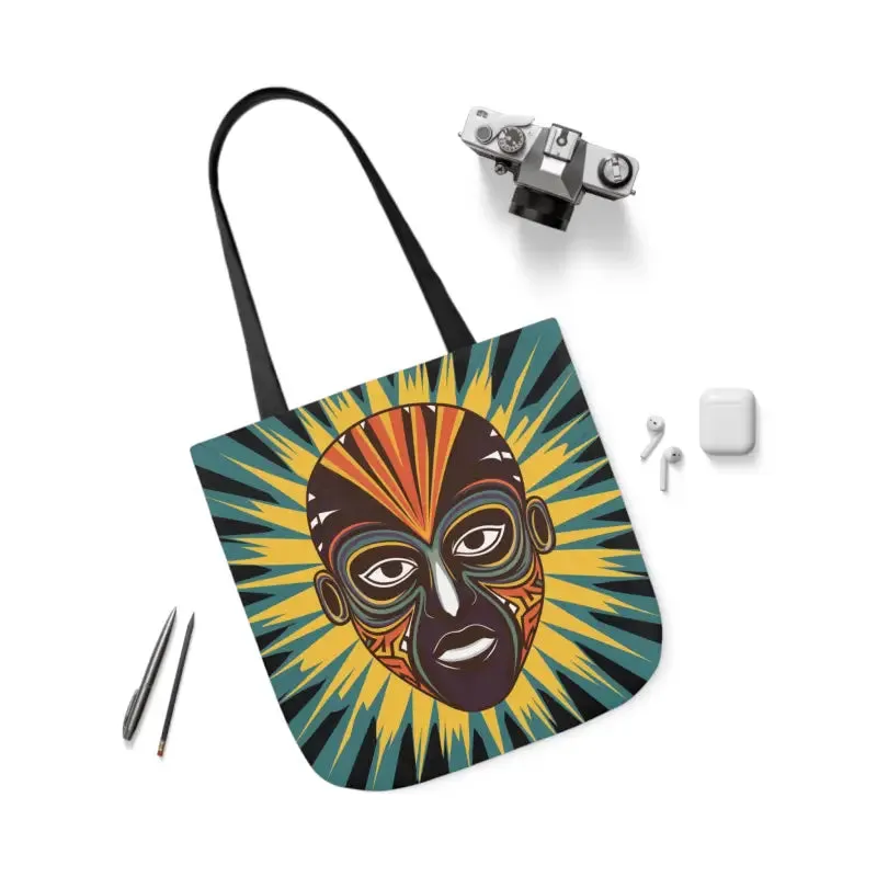Standout Canvas Tote Bag with African Tribal Mask
