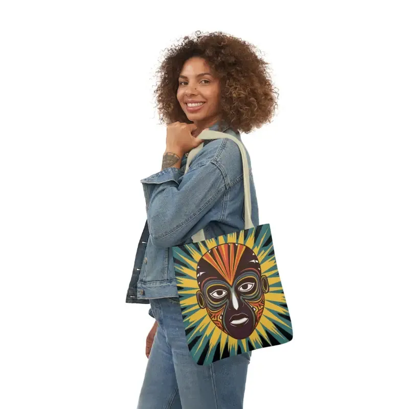 Standout Canvas Tote Bag with African Tribal Mask
