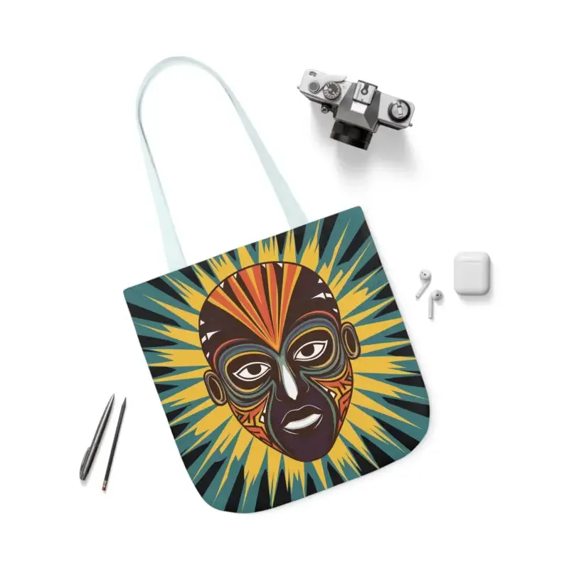 Standout Canvas Tote Bag with African Tribal Mask