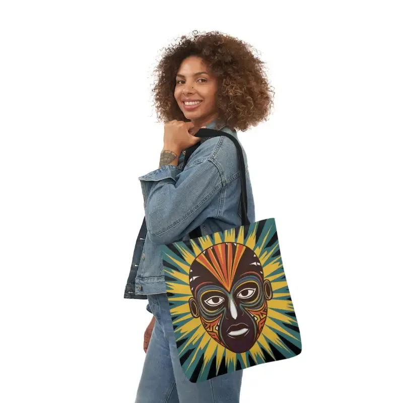 Standout Canvas Tote Bag with African Tribal Mask
