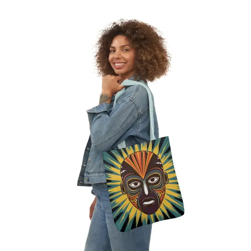 Standout Canvas Tote Bag with African Tribal Mask