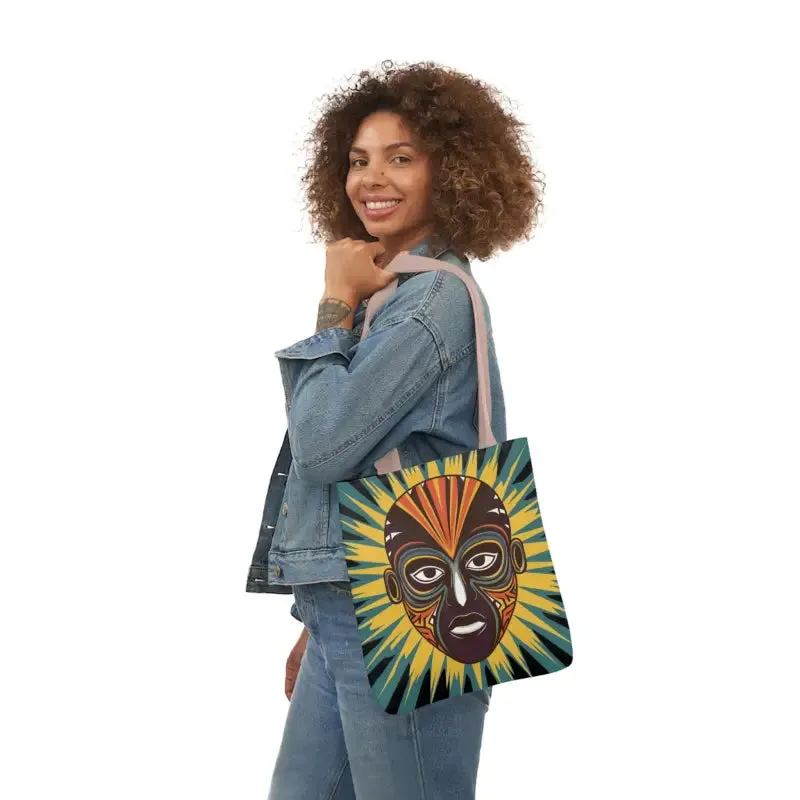 Standout Canvas Tote Bag with African Tribal Mask