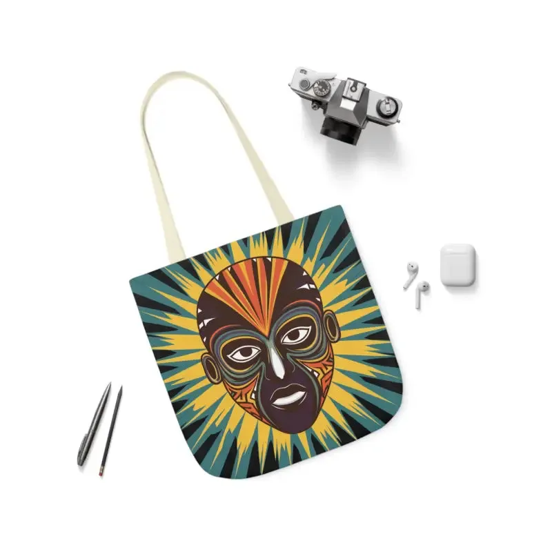 Standout Canvas Tote Bag with African Tribal Mask