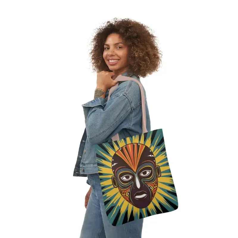 Standout Canvas Tote Bag with African Tribal Mask