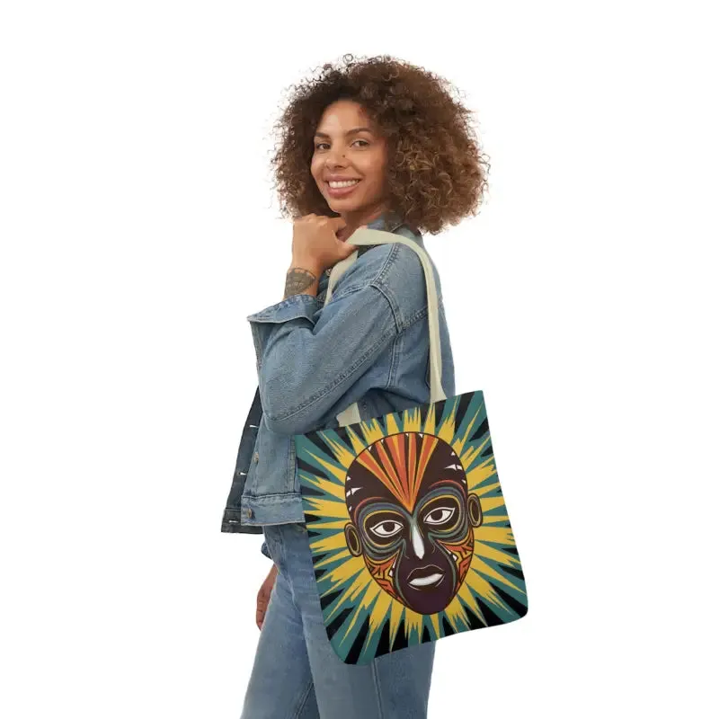 Standout Canvas Tote Bag with African Tribal Mask