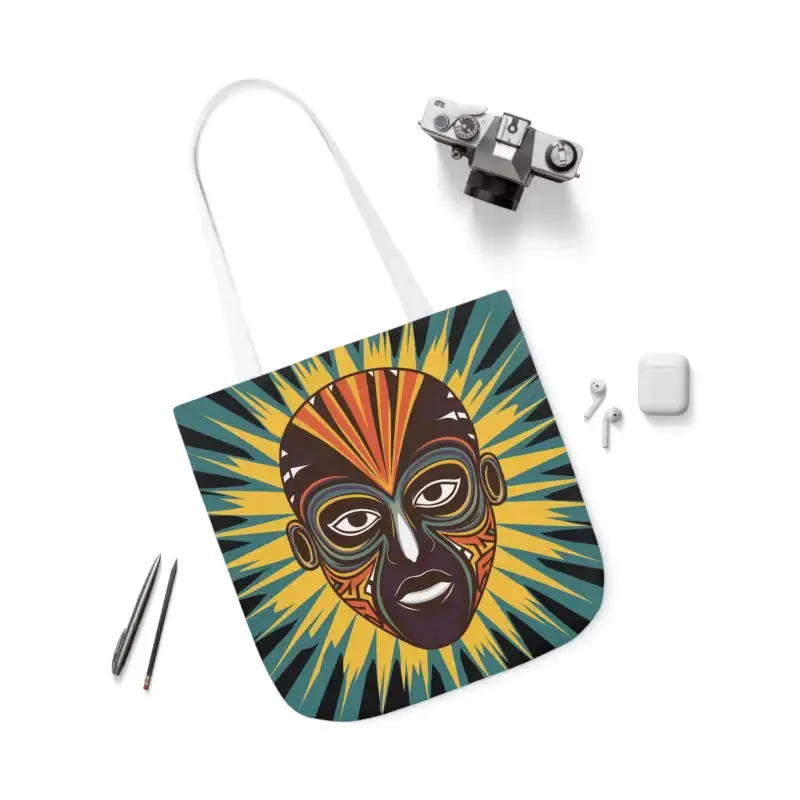 Standout Canvas Tote Bag with African Tribal Mask