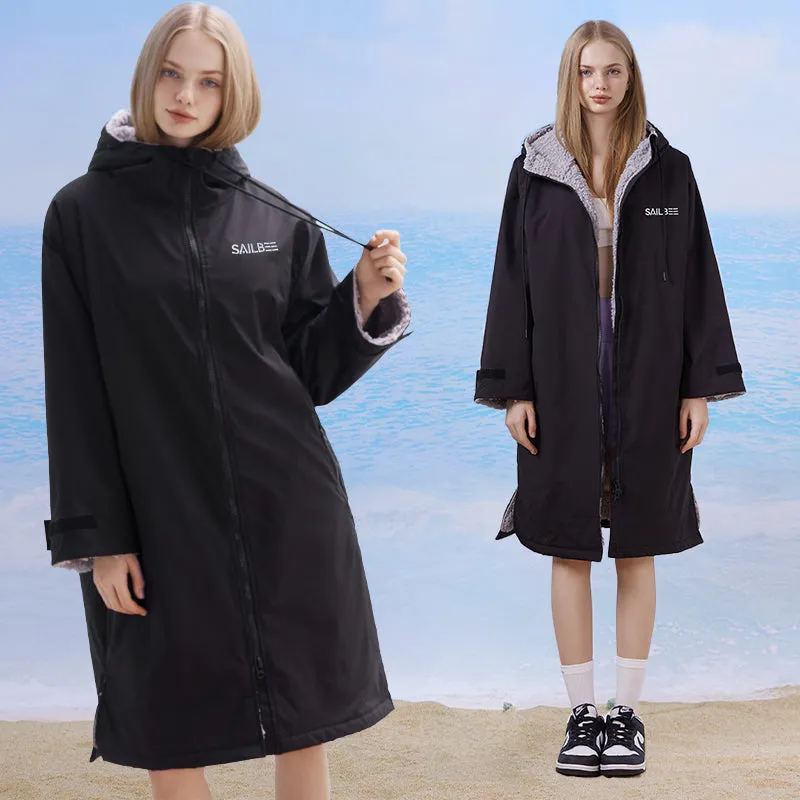 Surf Changing Microfiber Fabric Jacket Hooded Cloak Beach Surf Pool Lining Raincoat Unisex Coat Diving Warm Bathrobe