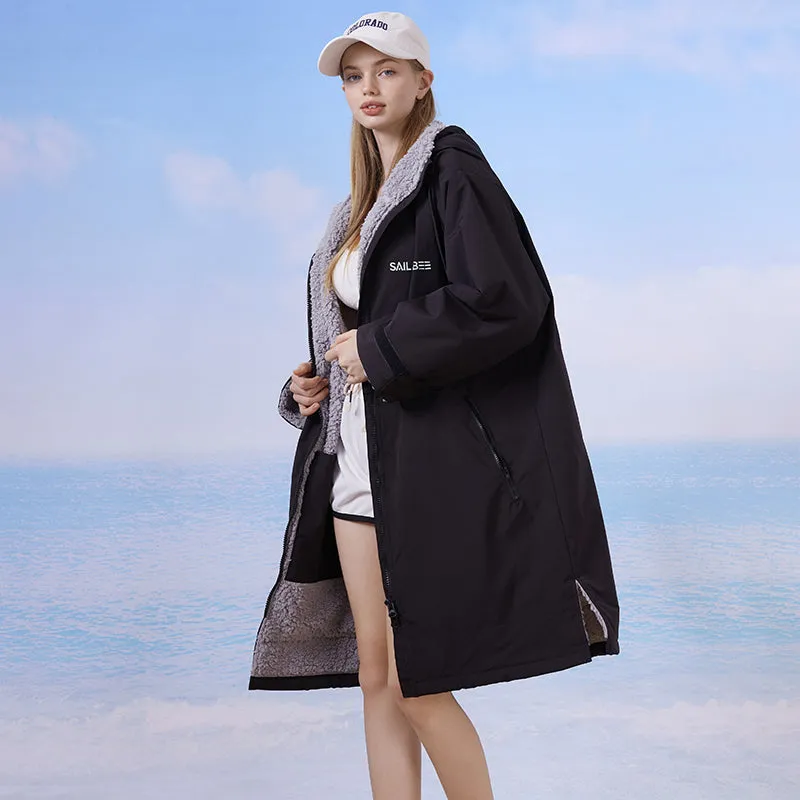 Surf Changing Microfiber Fabric Jacket Hooded Cloak Beach Surf Pool Lining Raincoat Unisex Coat Diving Warm Bathrobe
