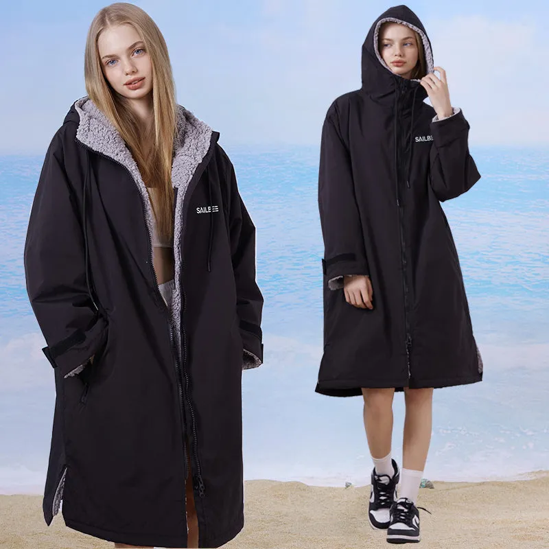 Surf Changing Microfiber Fabric Jacket Hooded Cloak Beach Surf Pool Lining Raincoat Unisex Coat Diving Warm Bathrobe