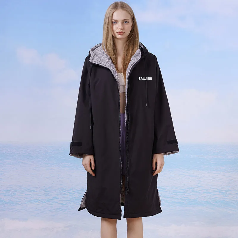 Surf Changing Microfiber Fabric Jacket Hooded Cloak Beach Surf Pool Lining Raincoat Unisex Coat Diving Warm Bathrobe