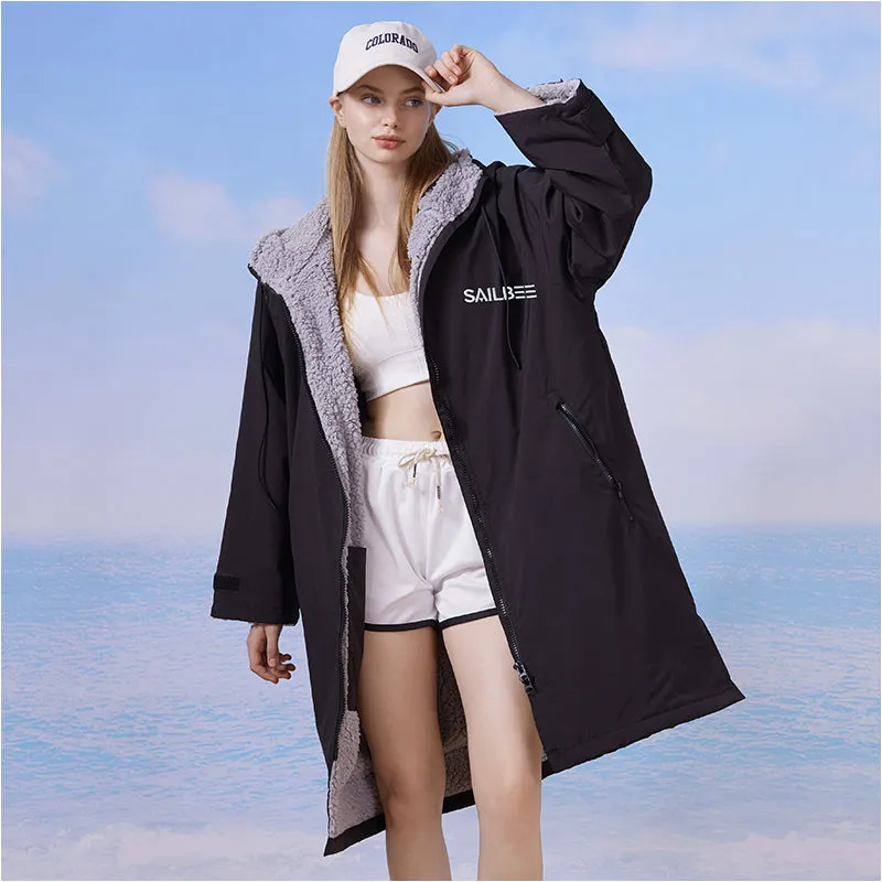Surf Changing Microfiber Fabric Jacket Hooded Cloak Beach Surf Pool Lining Raincoat Unisex Coat Diving Warm Bathrobe