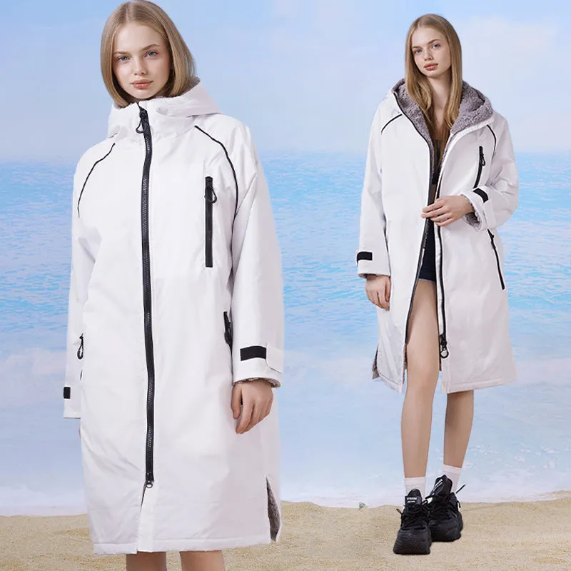 Surf Changing Microfiber Fabric Jacket Hooded Cloak Beach Surf Pool Lining Raincoat Unisex Coat Diving Warm Bathrobe