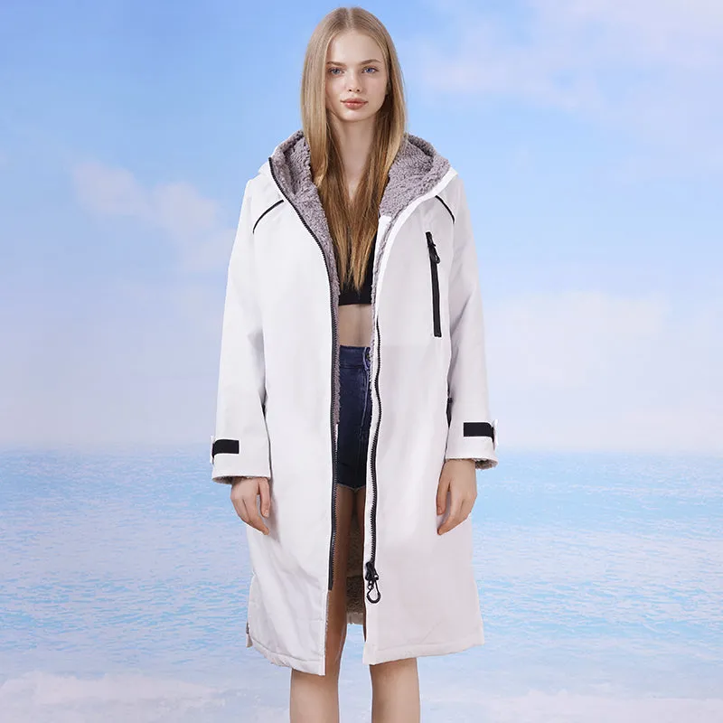 Surf Changing Microfiber Fabric Jacket Hooded Cloak Beach Surf Pool Lining Raincoat Unisex Coat Diving Warm Bathrobe
