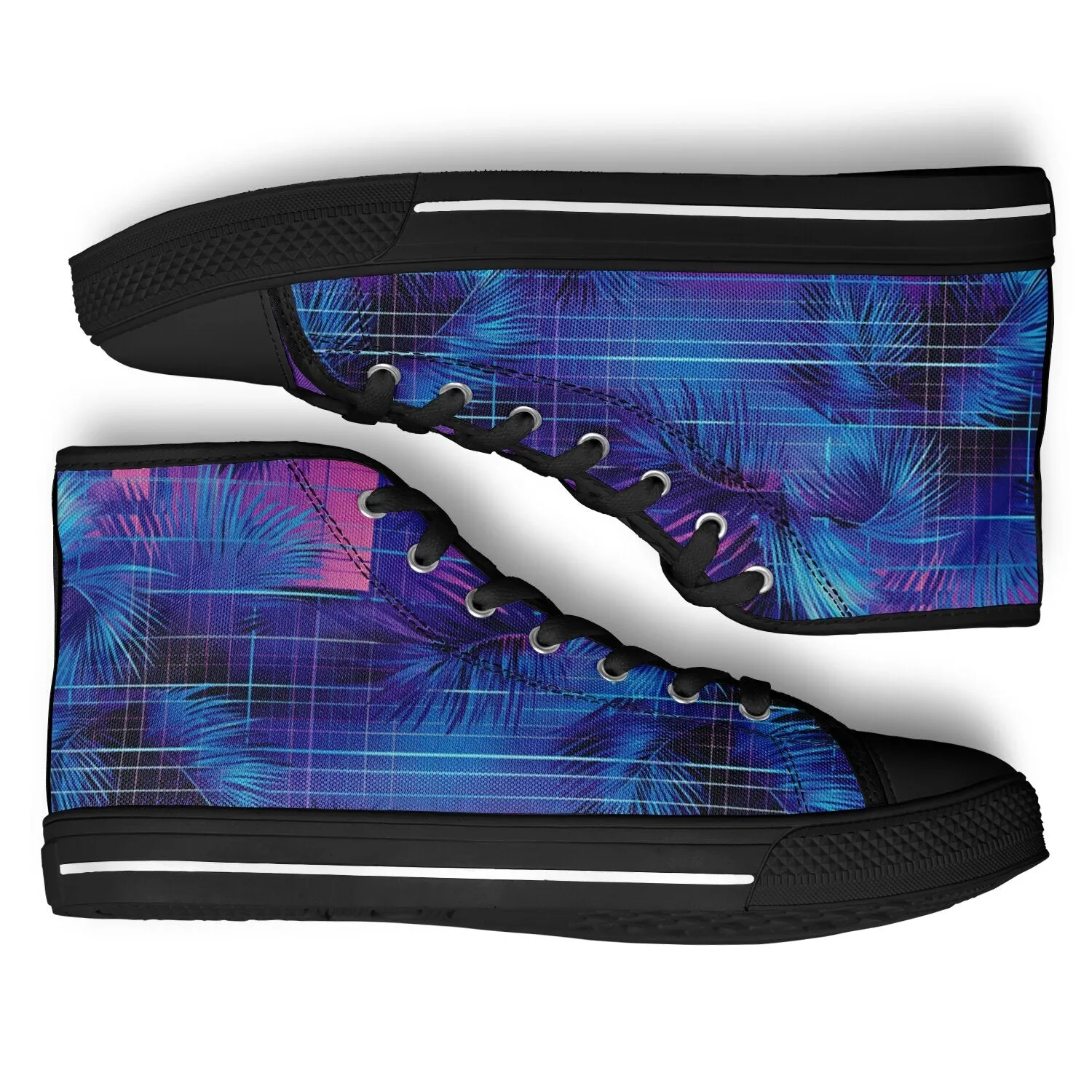 Synthwave Palm Trees - Urban Peak High Top Shoes (black details)