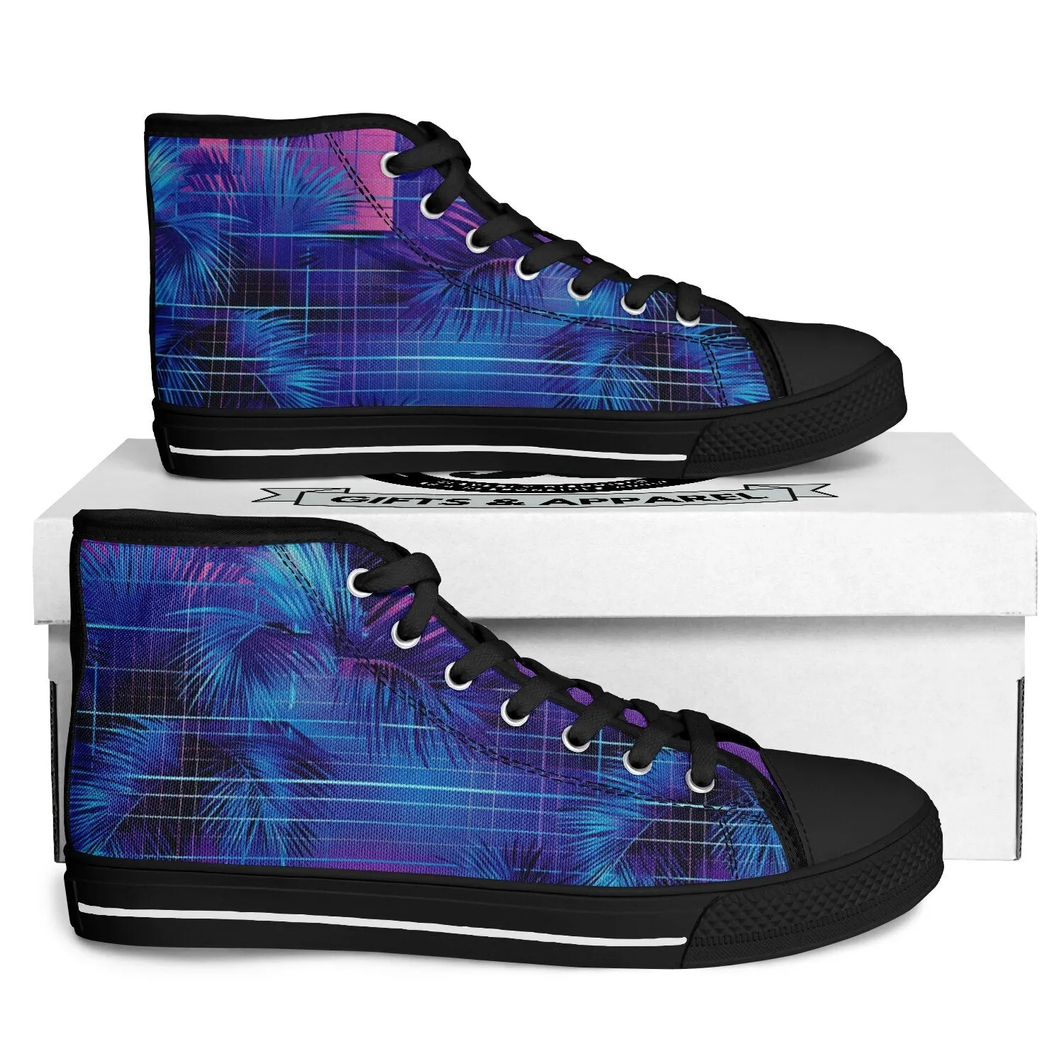 Synthwave Palm Trees - Urban Peak High Top Shoes (black details)