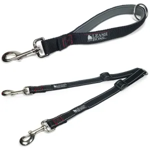 Two Dog Leash Coupler and Quick Grab 12 Inch Short Lead with Padded Handle