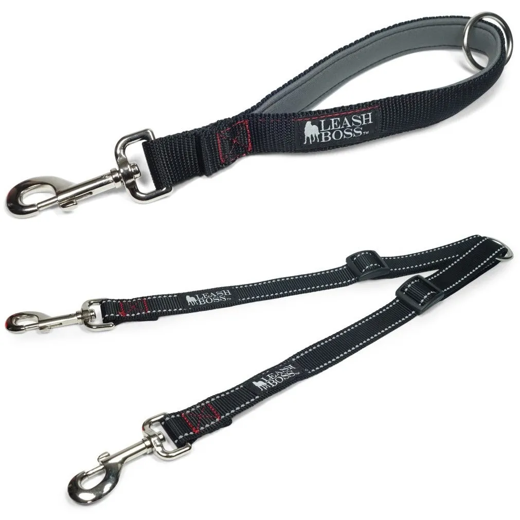 Two Dog Leash Coupler and Quick Grab 12 Inch Short Lead with Padded Handle