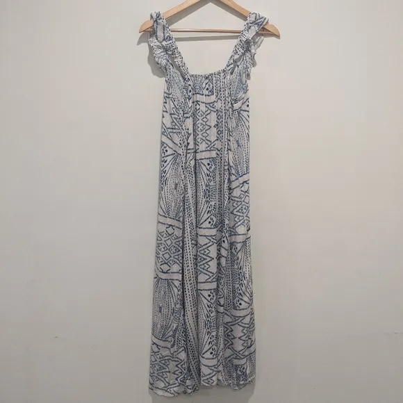 Tysa Blue and White Walk in The Garden Maxi Dress
